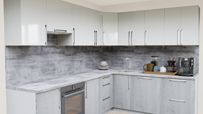 Кухня угловая Белый глянец - Лиственница Камчатская